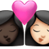 👩🏿‍❤️‍💋‍👩🏻 kiss: woman, woman, dark skin tone, light skin tone display on Apple